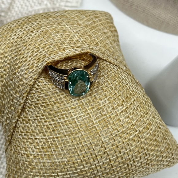Vintage 925 Gold Overlay Sterling Silver Green Gemstone Ring, Size 4.75 - Picture 13 of 17